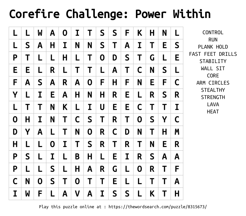 Word Search on Corefire Challenge: Power Within