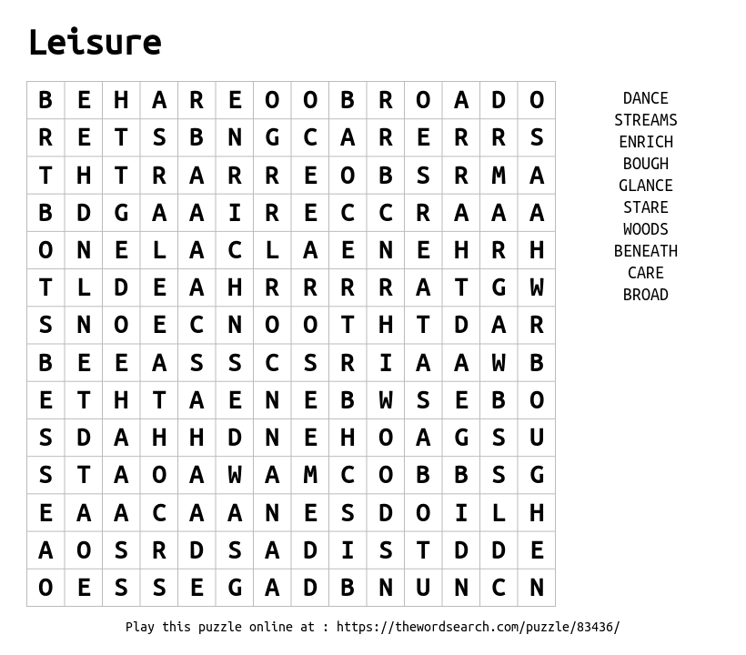 Download Word Search On Leisure