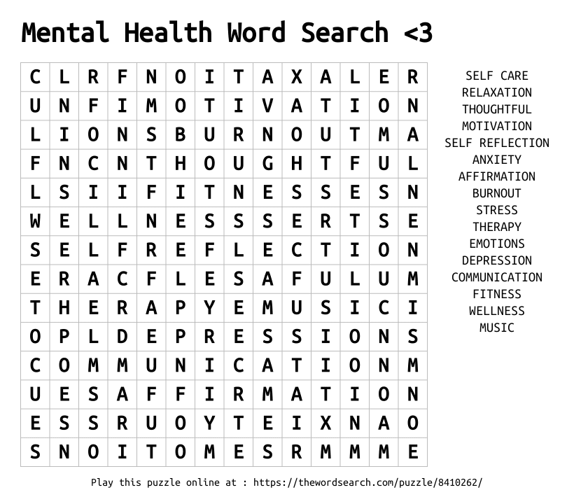 Word Search on Mental Health Word Search <3