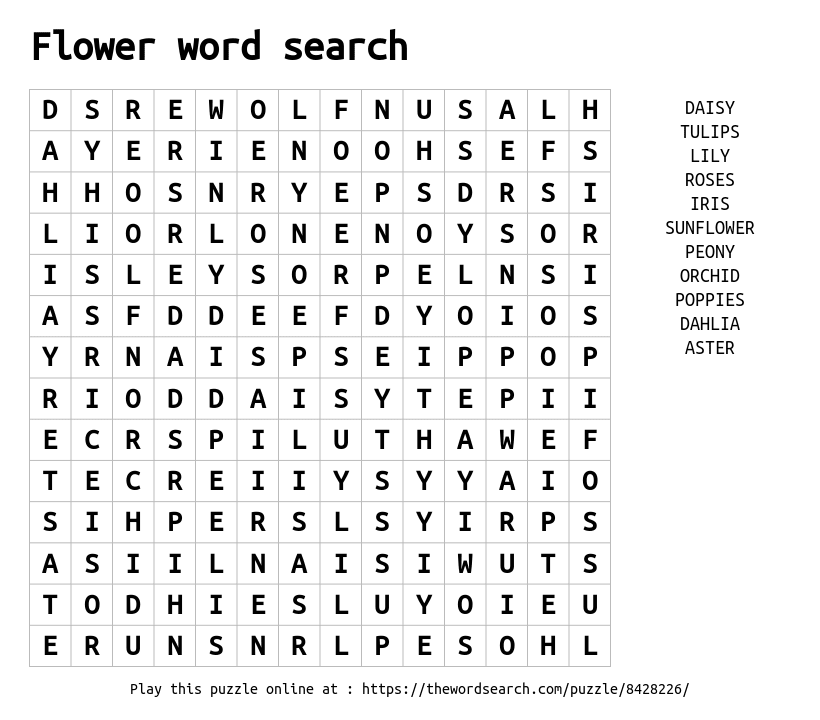 Word Search on Flower word search