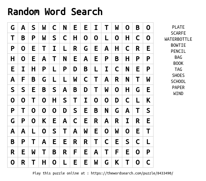 Word Search on Random Word Search