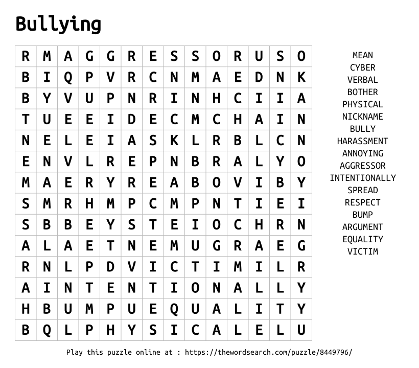 Word Search on Bullying