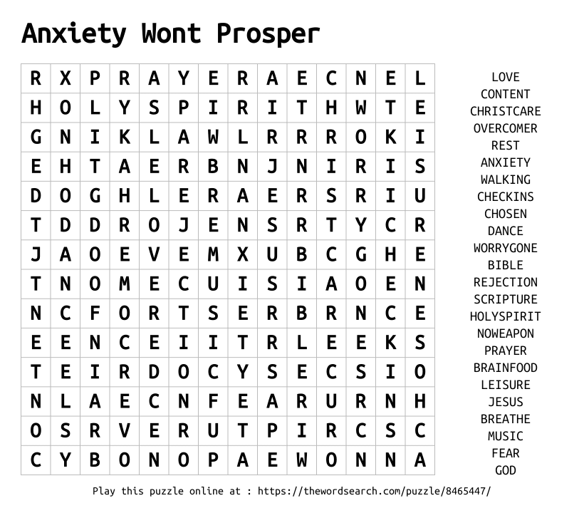 Word Search on Anxiety Wont Prosper