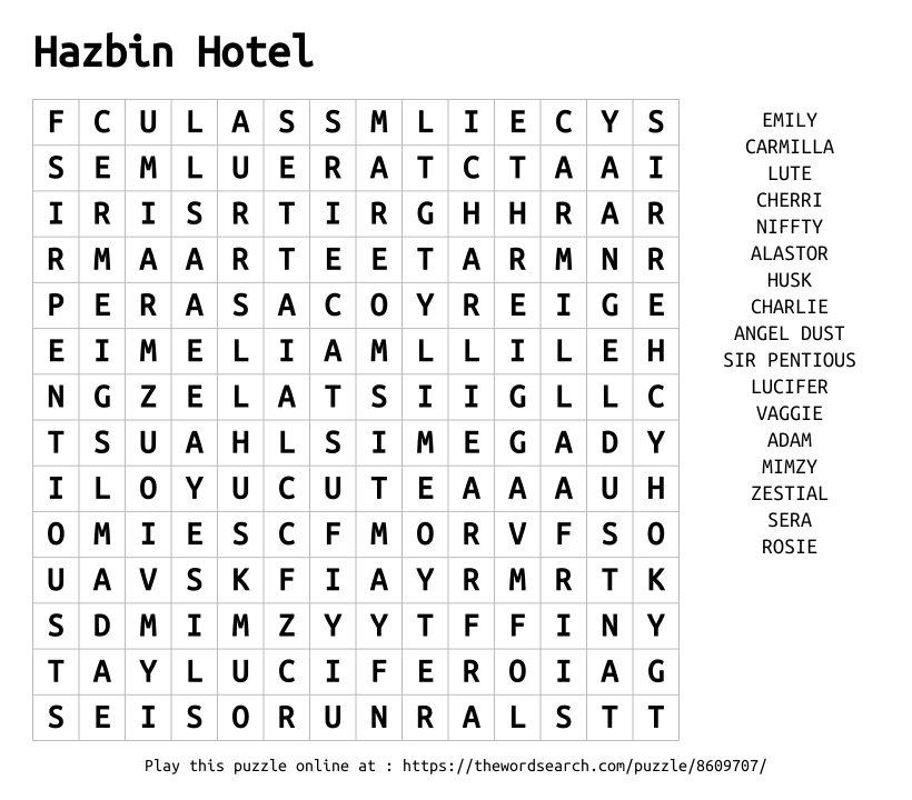 Word Search on Hazbin Hotel