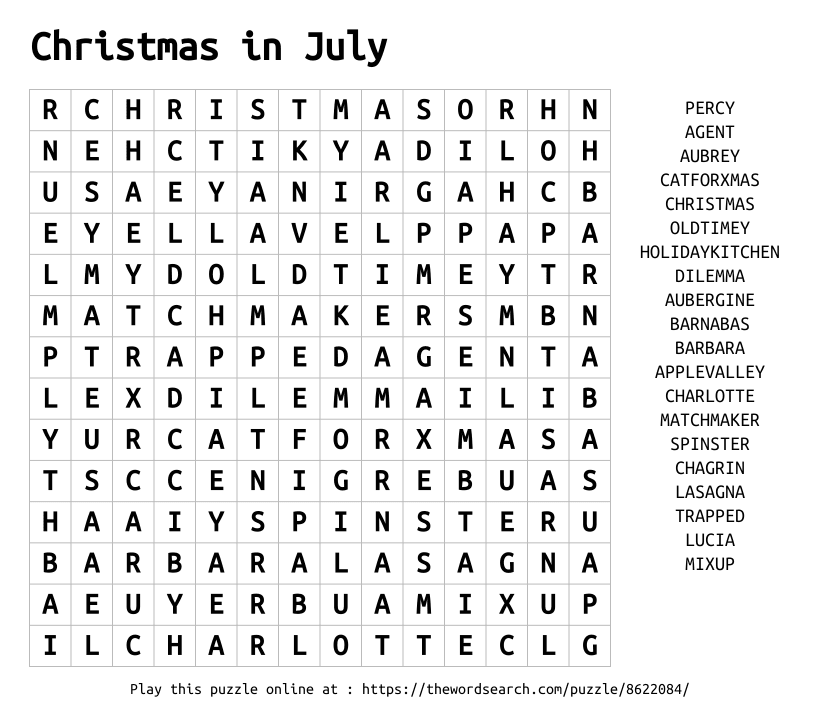 Word Search on Christmas in July