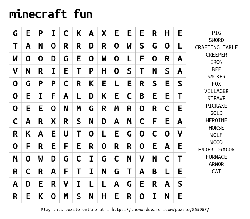 download word search on minecraft fun