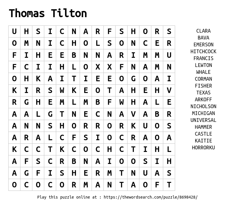 Word Search on Thomas Tilton