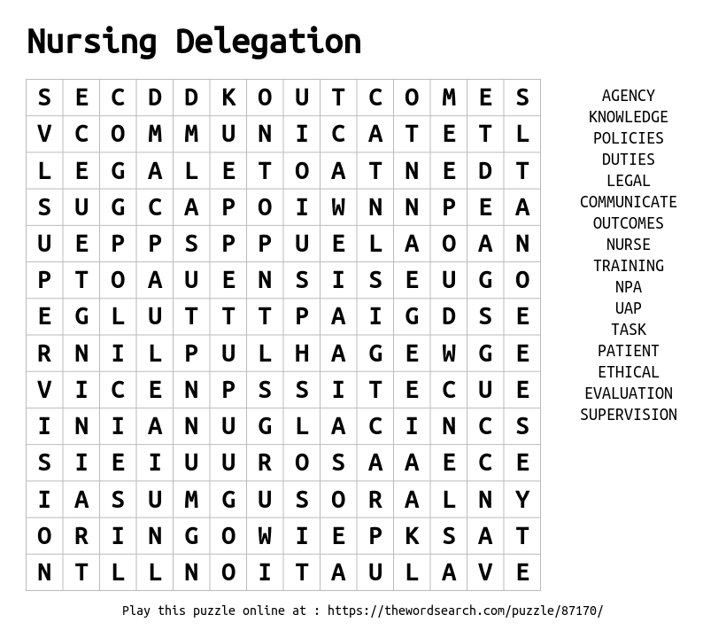 Download Word Search on Nursing Delegation