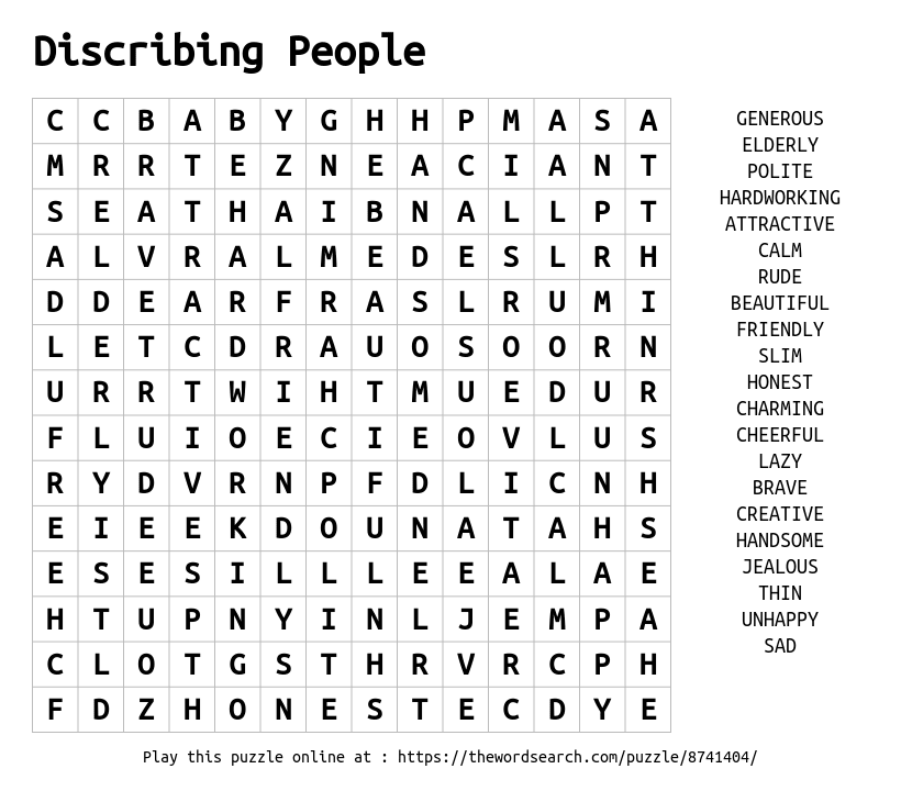 Word Search on Discribing People