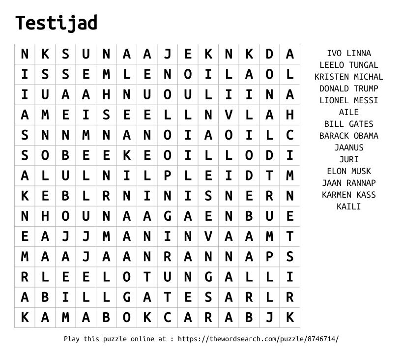 Word Search on Testijad