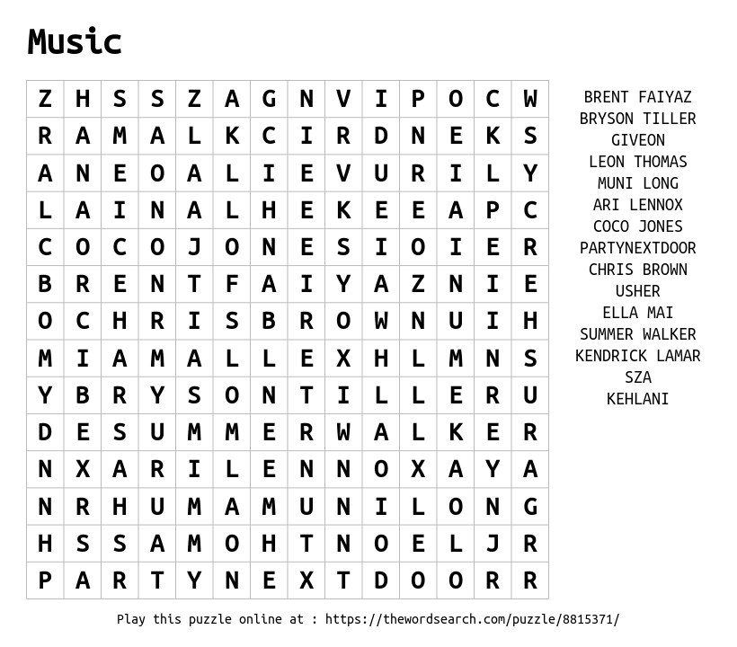 Word Search on Music
