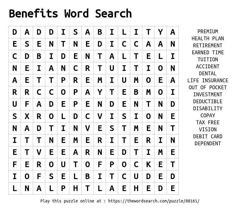 Download Word Search On Benefits Word Search