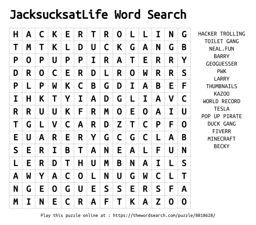 Word Search on JacksucksatLife Word Search