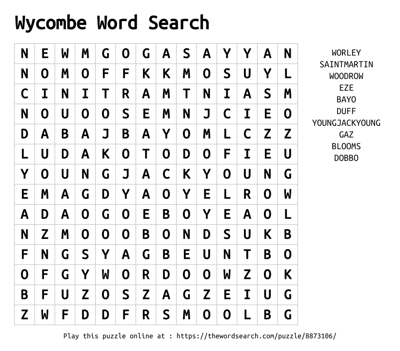 Word Search on Wycombe Word Search