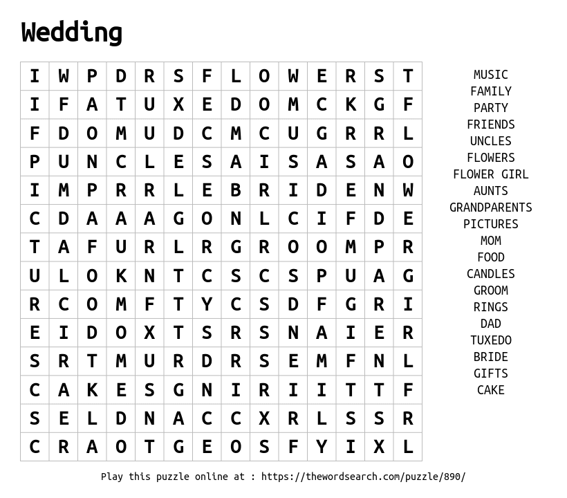 Download Word Search on Wedding