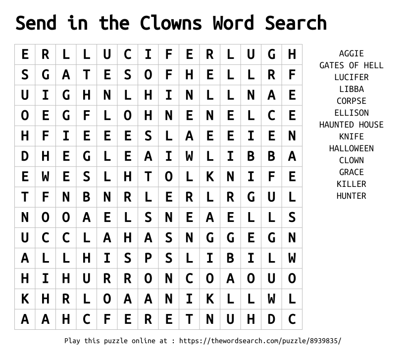 Word Search on Send in the Clowns Word Search