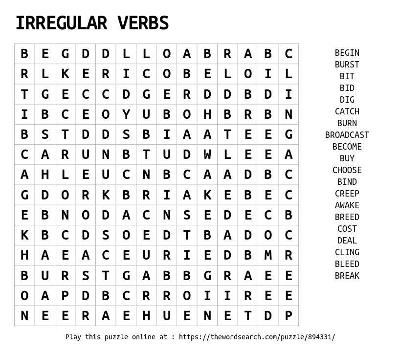 Download Word Search On IRREGULAR VERBS