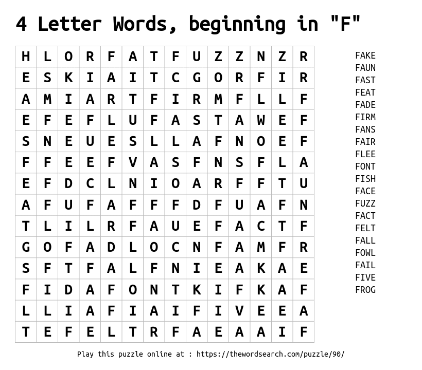 words start with letter f