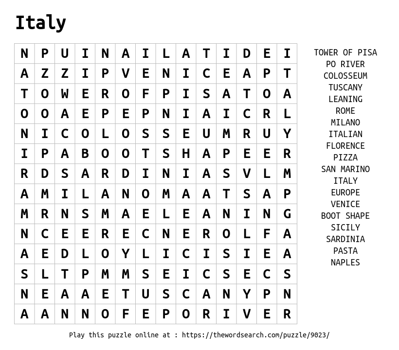 Download Word Search on Italy