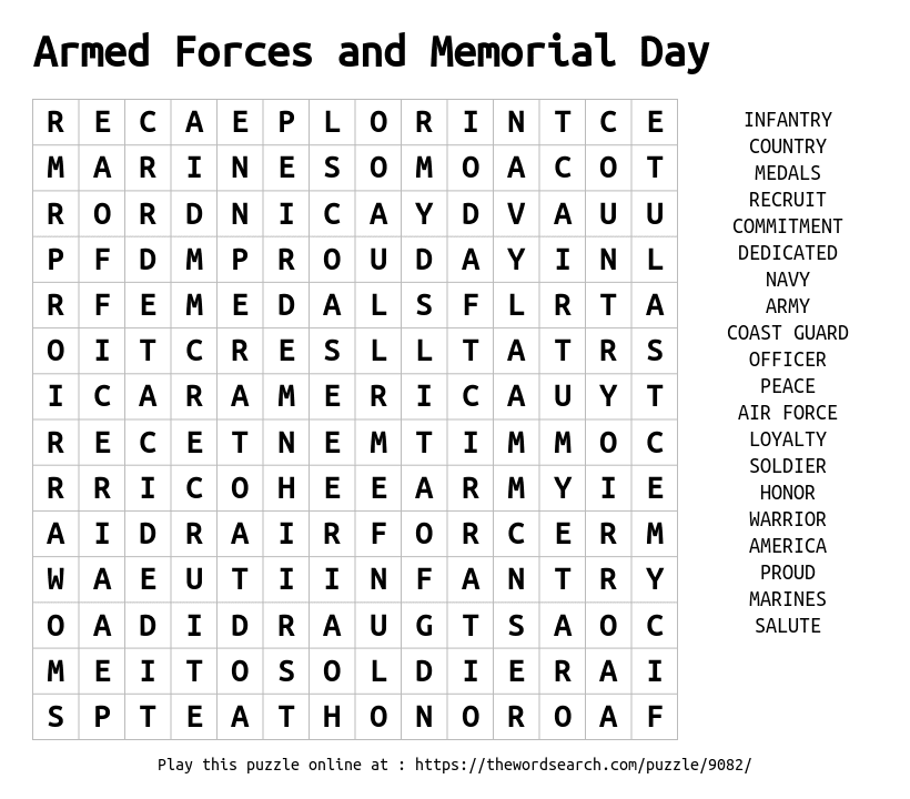 Download Word Search On Armed Forces And Memorial Day