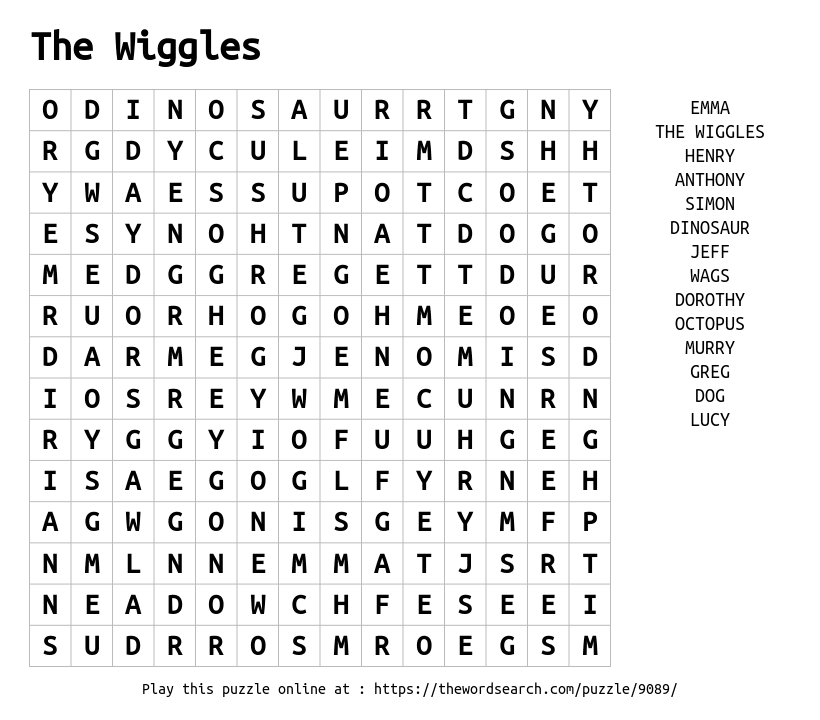 Download Word Search On The Wiggles