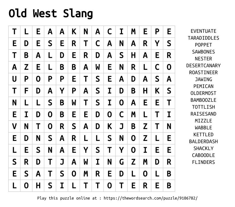 Word Search on Old West Slang
