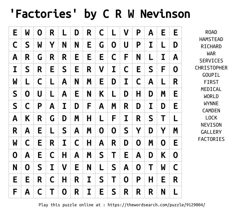 Word Search on 'Factories' by C R W Nevinson