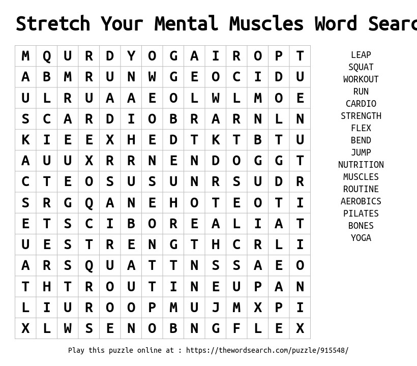 Word Search on Stretch Your Mental Muscles Word Search