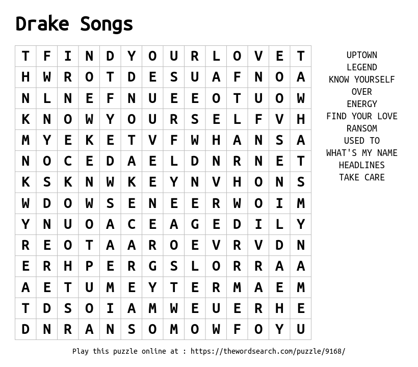 Word Search on Drake Songs