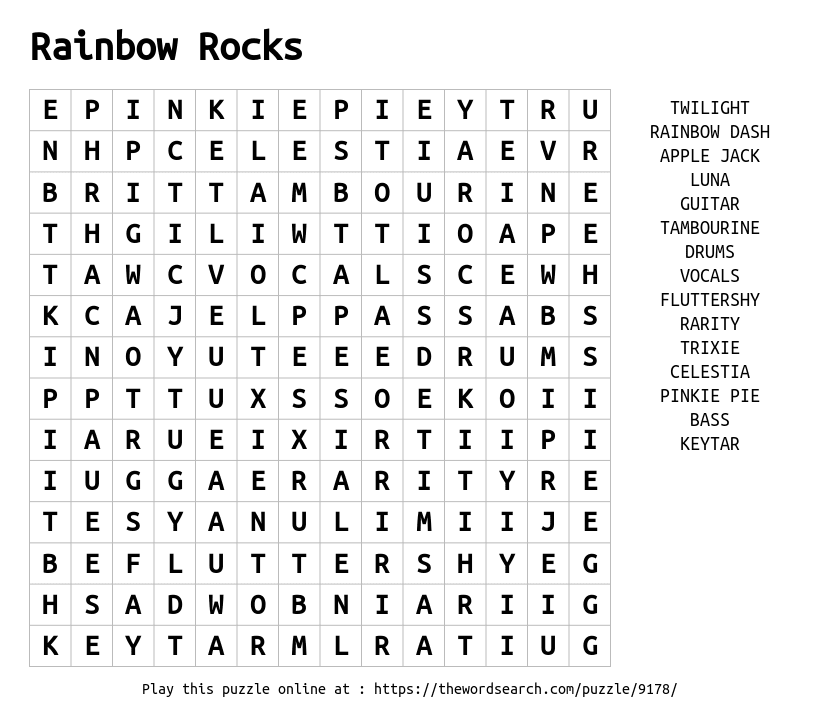 Word Search on Rainbow Rocks