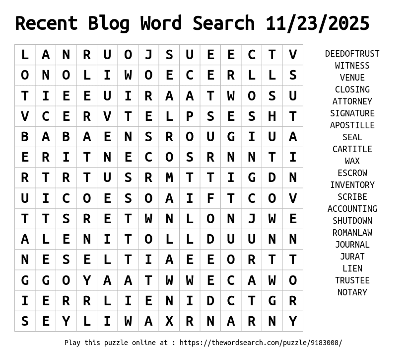 Word Search on Recent Blog Word Search 11/23/2025