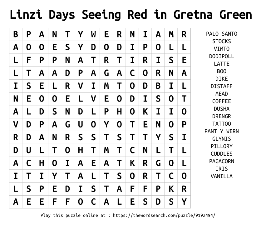 Word Search on Linzi Days Seeing Red in Gretna Green