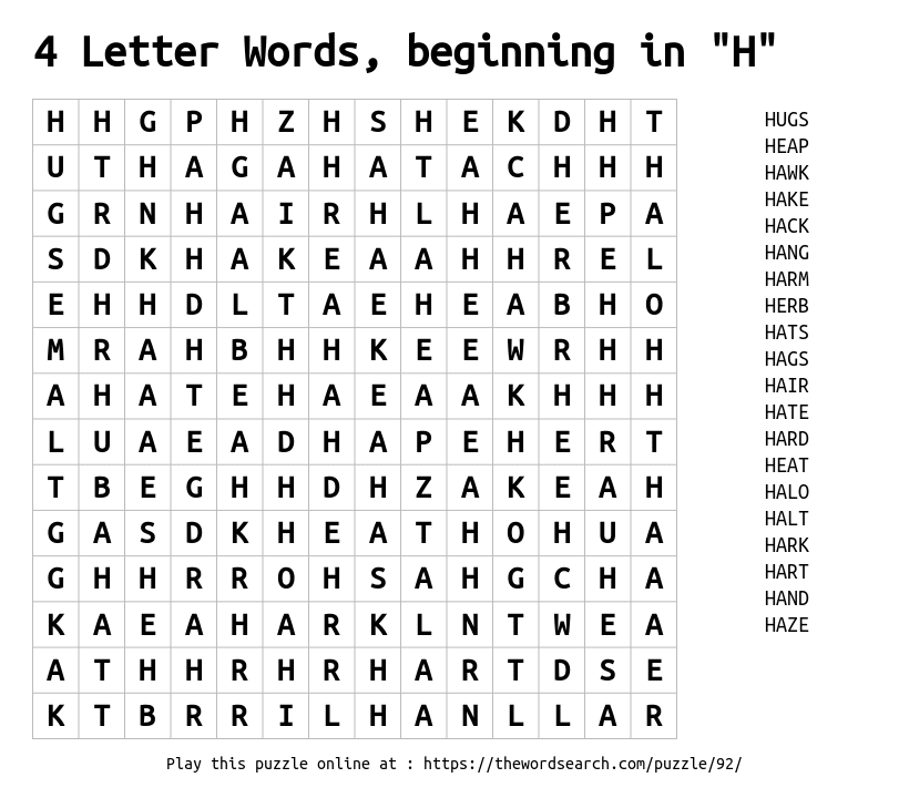 Download Word Search On 4 Letter Words Beginning In H