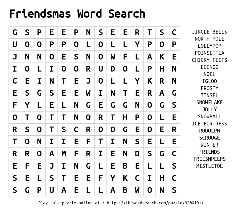 Word Search on Friendsmas Word Search