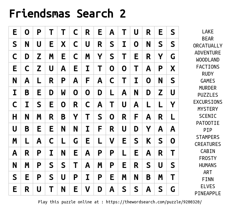 Word Search on Friendsmas Search 2