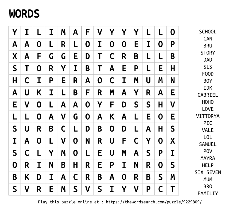 Word Search on WORDS