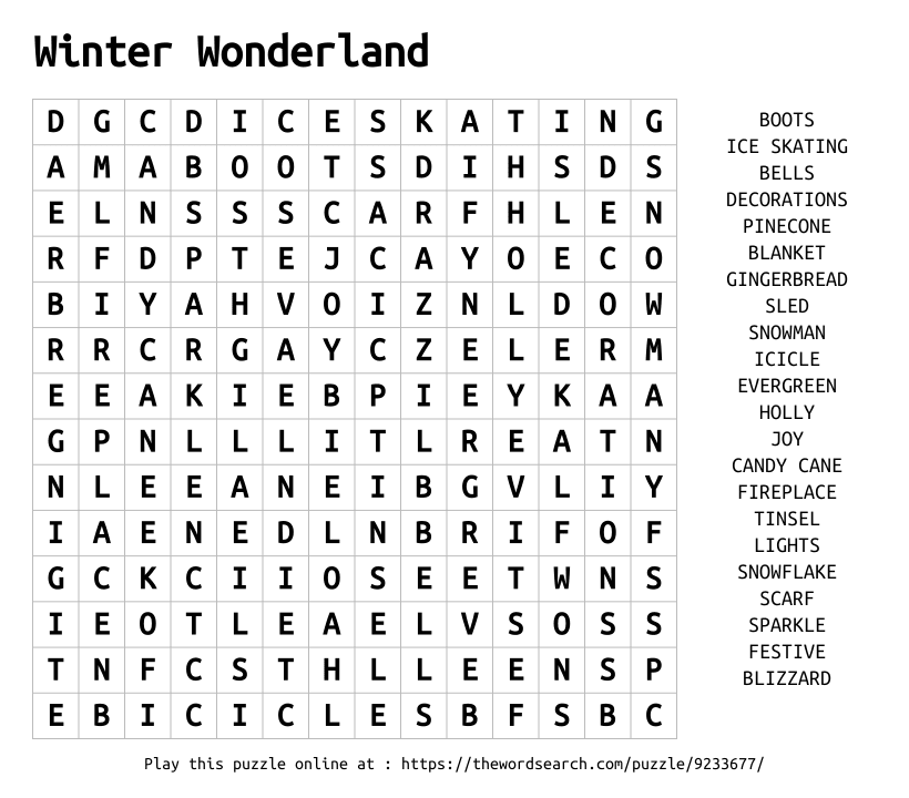 Word Search on Winter Wonderland