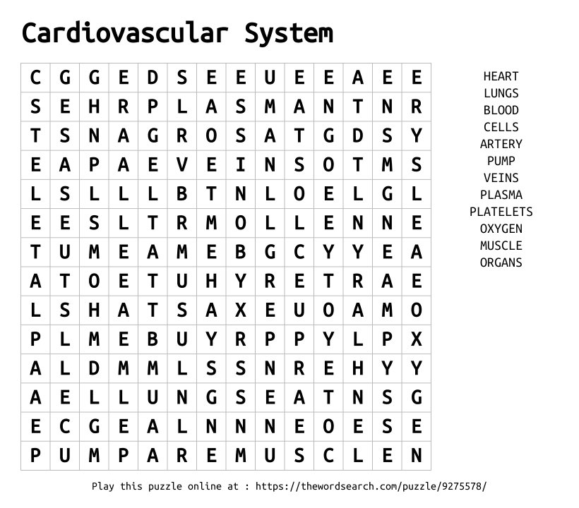Word Search on Cardiovascular System