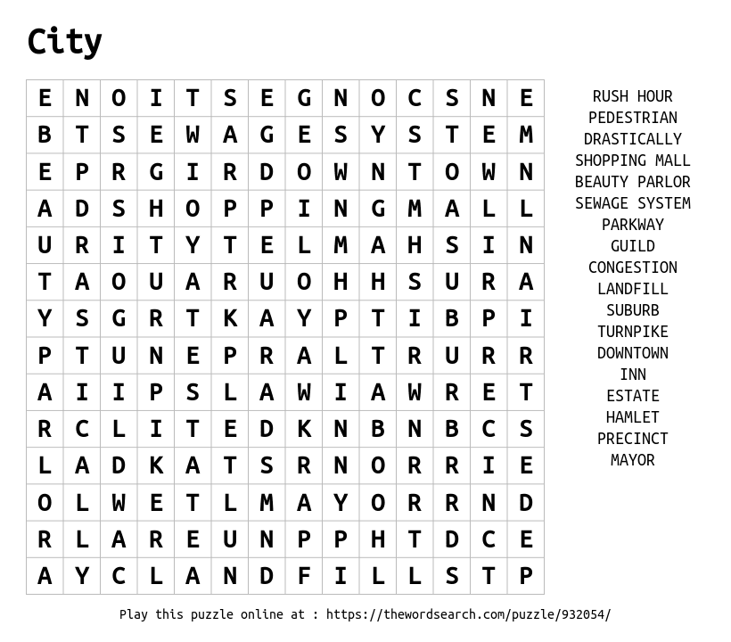 Download Word Search On City