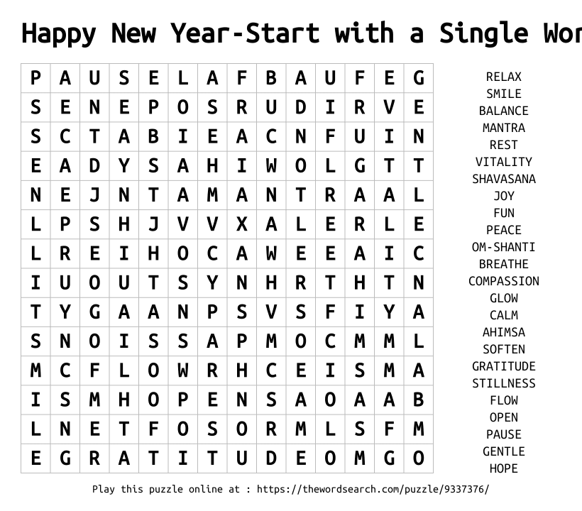 Word Search on Happy New Year-Start with a Single Word