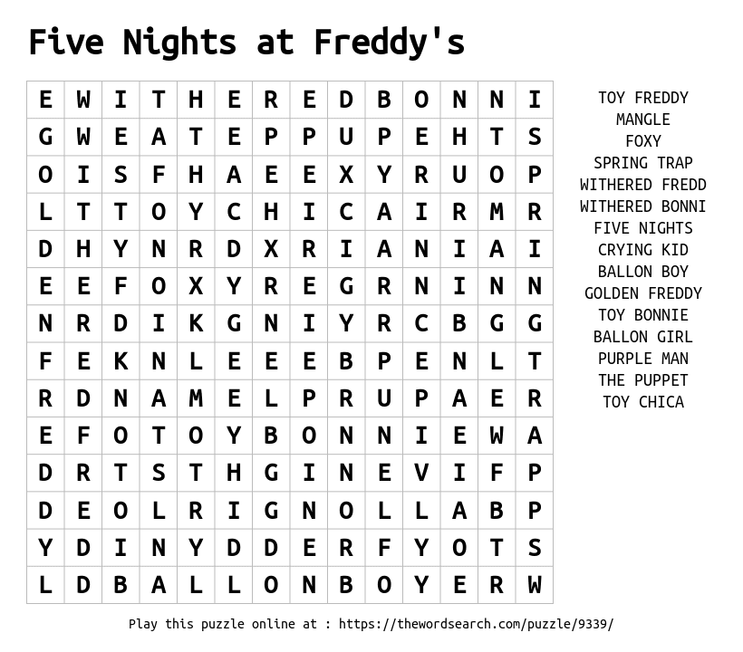 five nights at freddy's - online puzzle