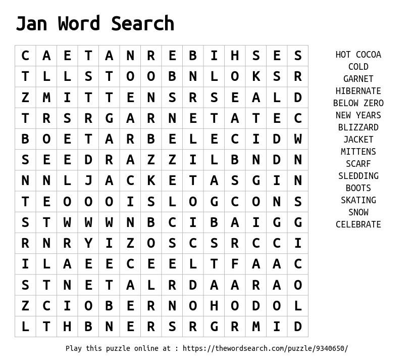Word Search on Jan Word Search