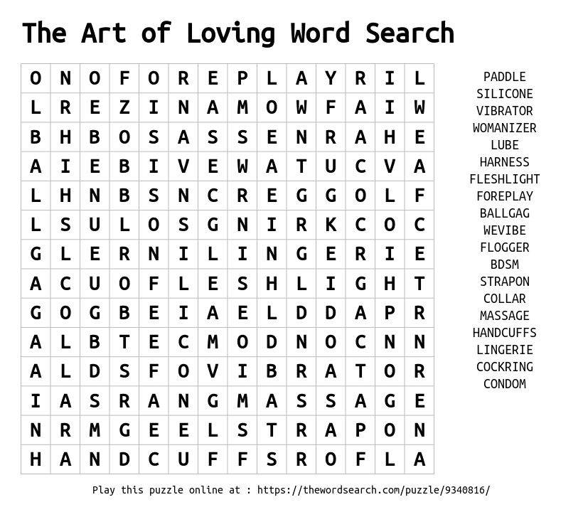 Word Search on The Art of Loving Word Search