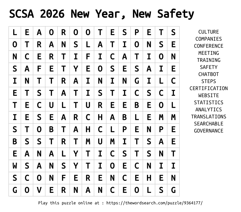 Word Search on SCSA 2026 New Year, New Safety