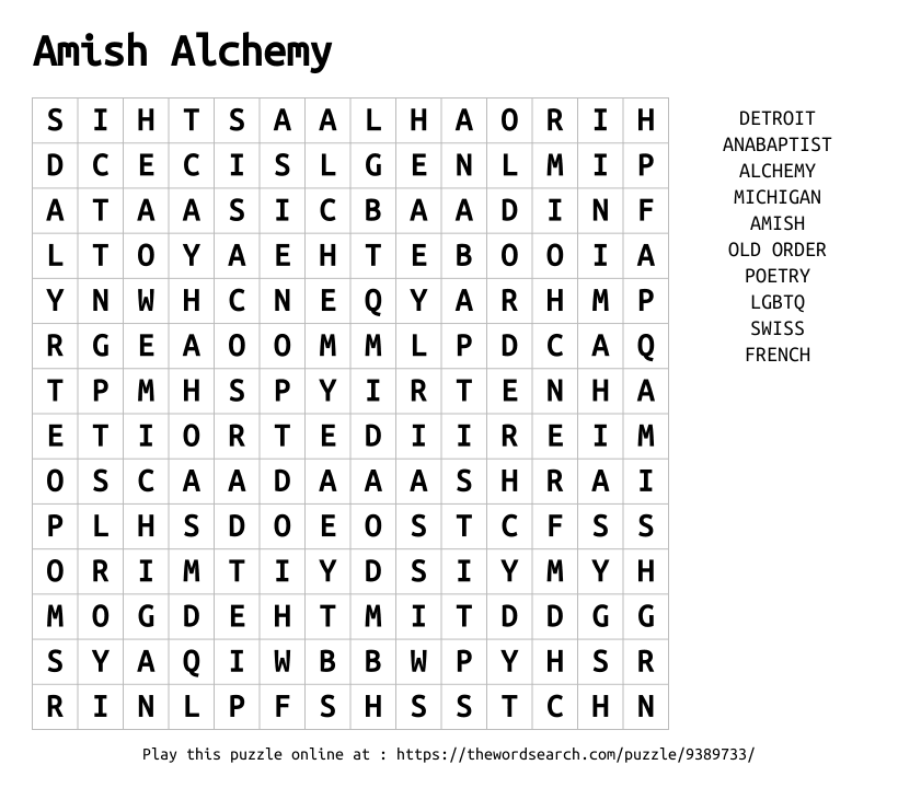 Word Search on Amish Alchemy