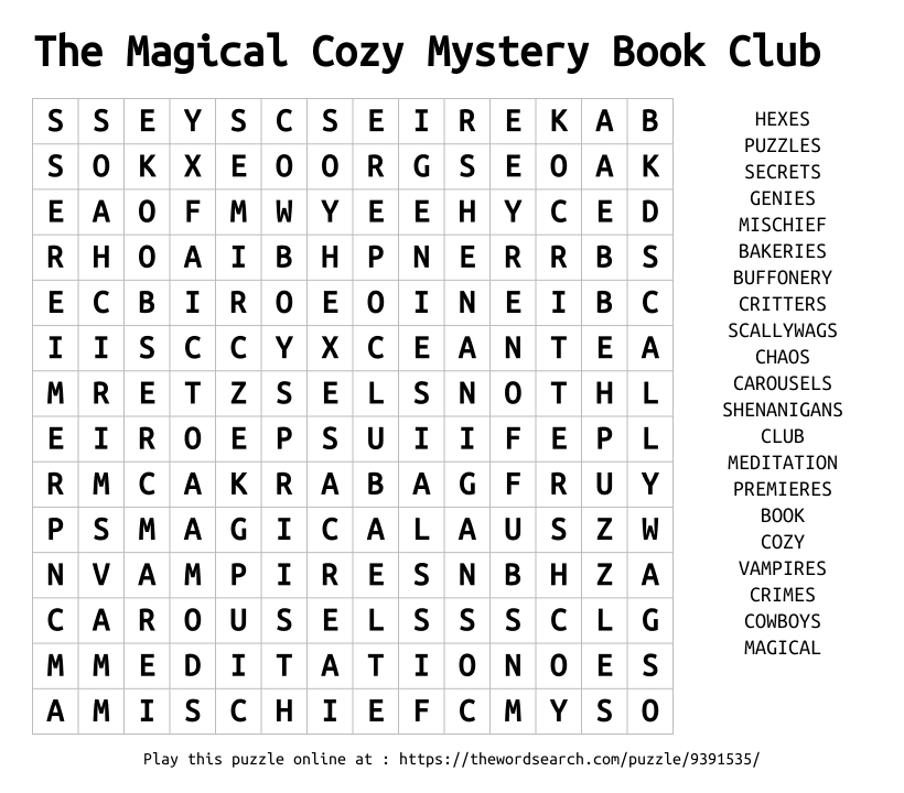 Word Search on The Magical Cozy Mystery Book Club