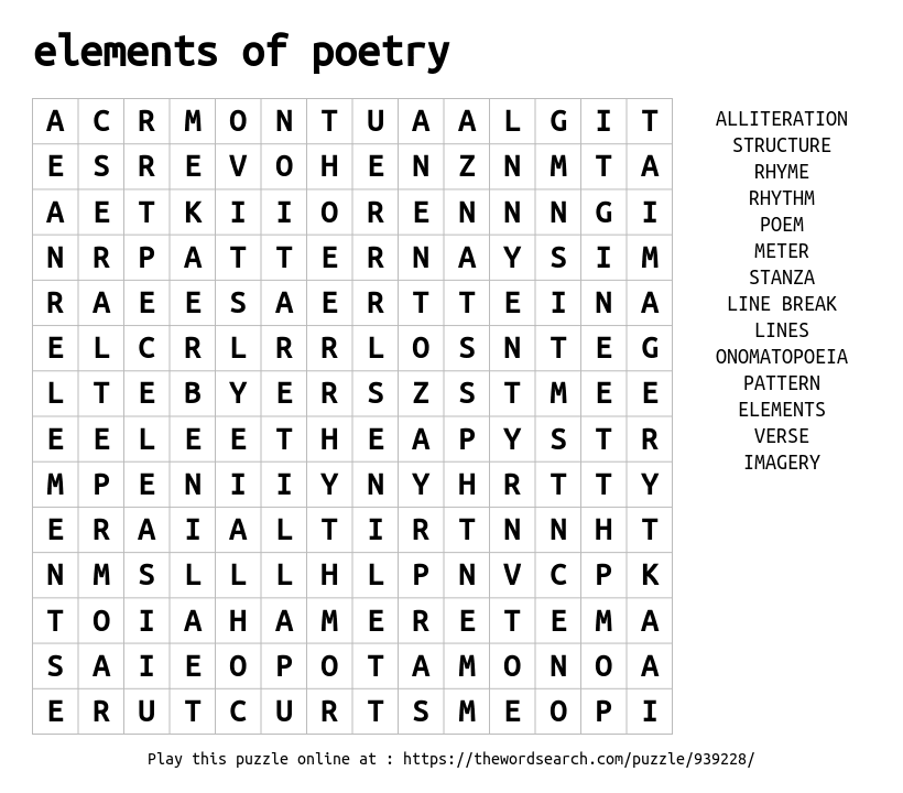 Download Word Search On Elements Of Poetry