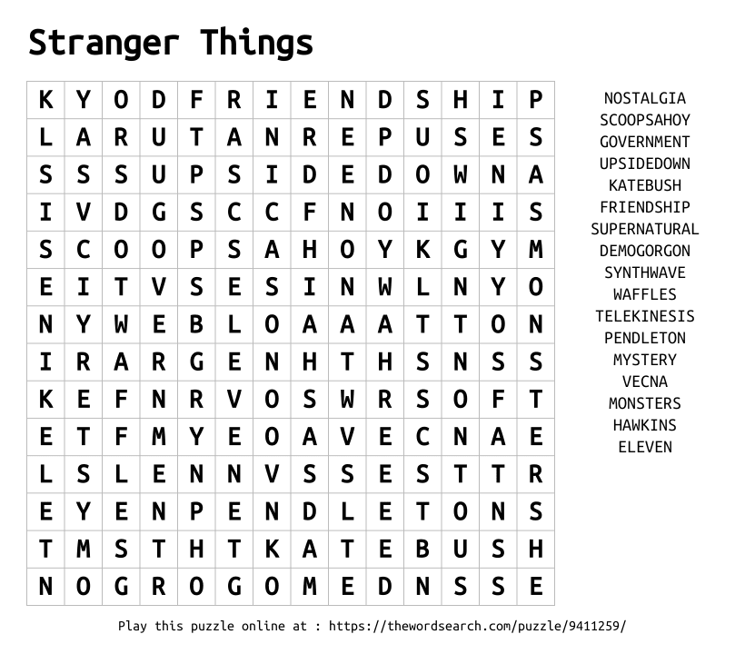Word Search on Stranger Things