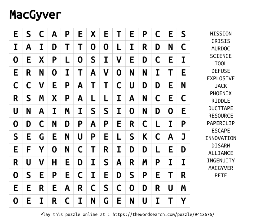 Word Search on MacGyver