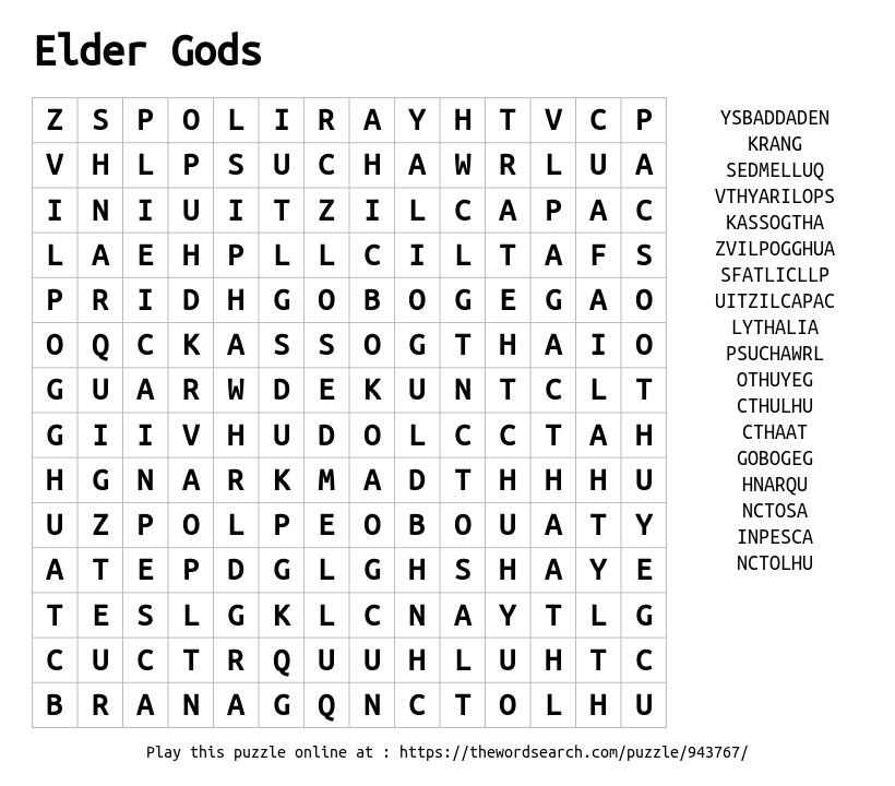 Word Search on Elder Gods